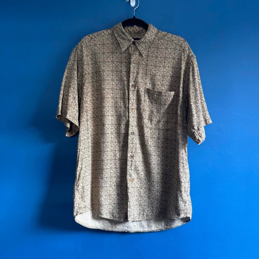 Vintage 90s Claiborne Button Up Women's Size Medium Brown Patterned Short Sleeve